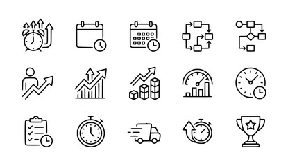 Fototapeta premium Business management line icons set time growth and efficiency concepts
