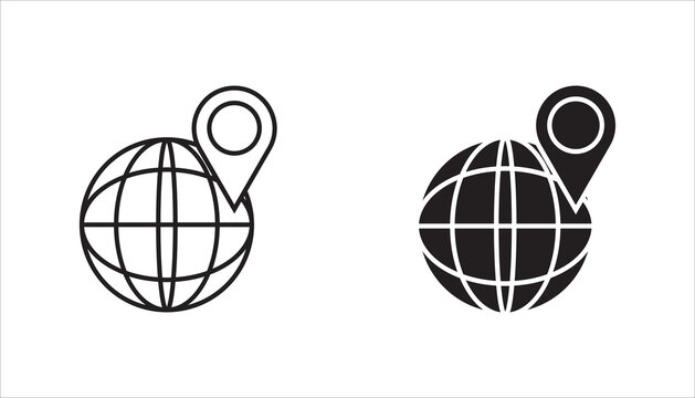 Minimal global location line icon isolated on background. Suitable for GPS, navigation, mapping, worldwide services, geolocation, and travel concepts.