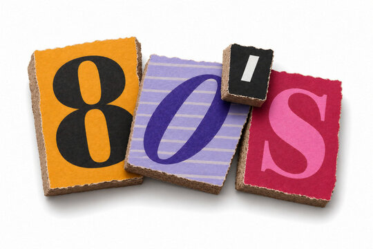 80s Cardboard Letters Vintage Typography Decade Retro Style White Background