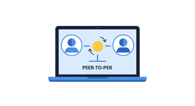Peer-to-Peer Payment and Transaction Concept on Laptop Screen, P2P Lending and Financial Exchange Illustration
