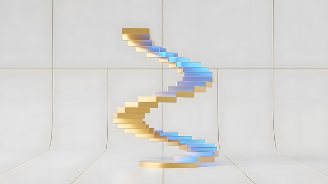 Upward spiral made of glowing blue and gold segments &ndash; Ideal for compound interest explanations, exponential growth graphics, or data visualization.
