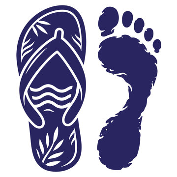 Flip flop sandal and footprint symbol vector illustration with flipflop footprint vacation tropical footwear barefoot adventure summerwear illustration handdrawn