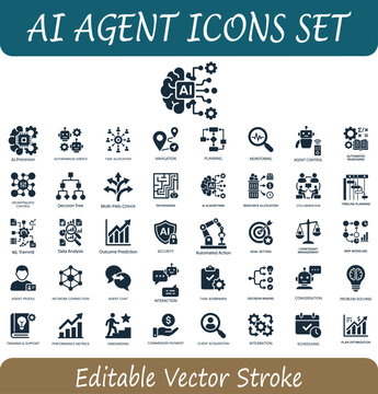 Ai agent icons set vector illustration for artificial intelligence concepts