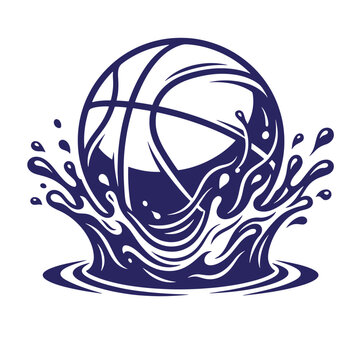 Blue basketball vector icon rising from water splash illustration with basketball illustration competition tournament championship training exercise abstract