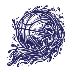 Fototapeta premium Basketball ball with artistic water wave splash design basketball athletic competition movement performance training illustration stylized intensity tournament