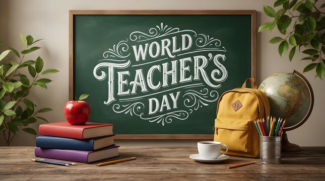 World teacher's day celebration with educational elements