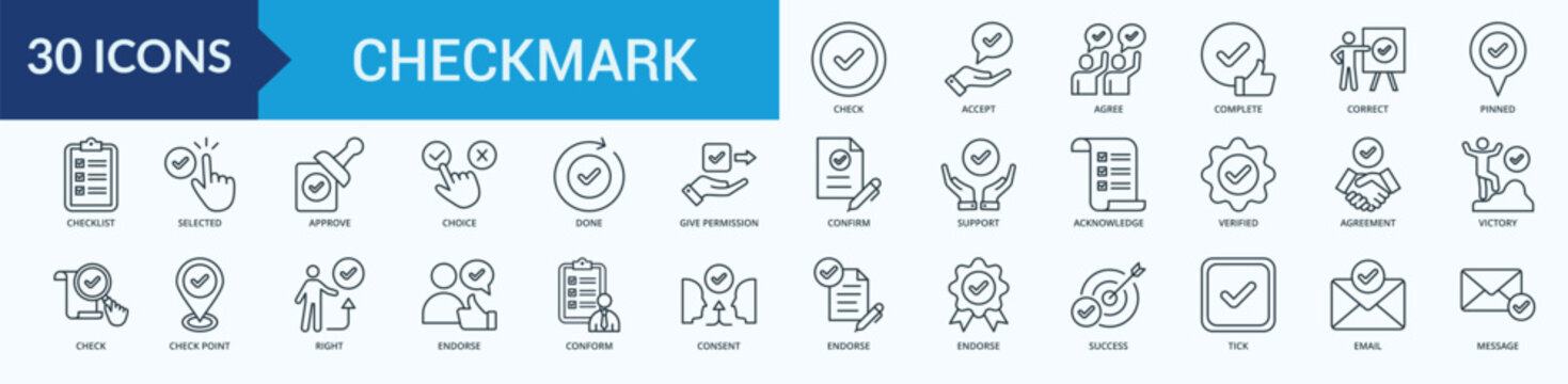 Checkmark Icon Set Illustration Vector Outline Style With check, accept, agree, complete
