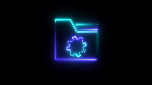 file handling or data file documentation and customization setting symbol set ,outline of a folder icon with horizontal lines on a black background. 4k animation.