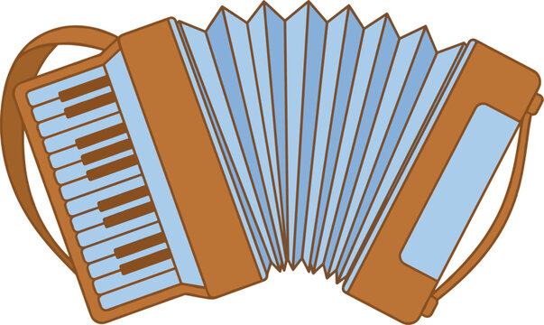 Illustration Of A Brown And Light Blue Accordion Musical Instrument On A White Isolated Background