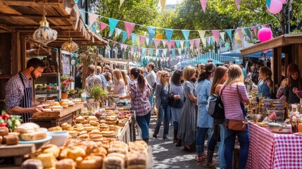 Obraz premium Join us for an exciting Outdoor Food Festival featuring a wide variety of Diverse Cuisine and Happy Diners
