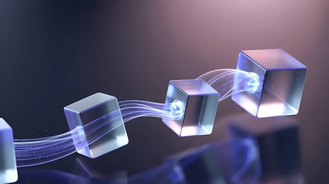 Translucent blocks passing energy along a dynamic pathway &ndash; Great for supply chain tracking, agile workflow management, or teamwork automation.