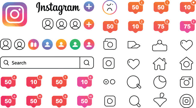 instagram notification icons likes followers messages and alerts pack
