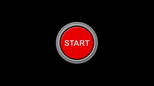 red circle start button animation on alpha channel black background.