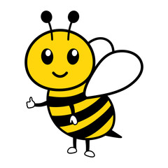 Fototapeta premium Adorable tiny bee with thumb up. Honeybee character standing with happy face. Vector illustration isolated on white.