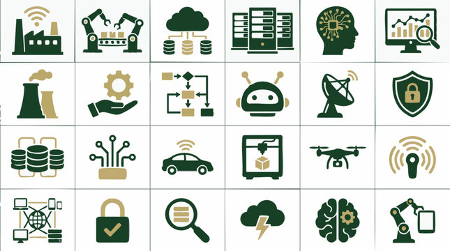 Modern Industry and Technology Concept Icons Set