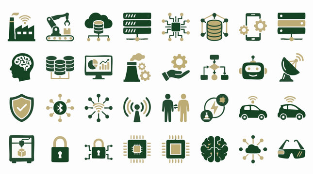 Modern Technology and Digital Industry Vector Icon Set