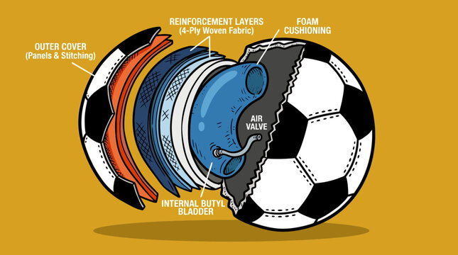 Soccer Ball Detailed Cross Section Diagram Revealing Layers Composition