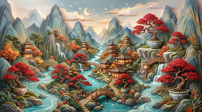 Autumn Red Forest Mountain Landscape
