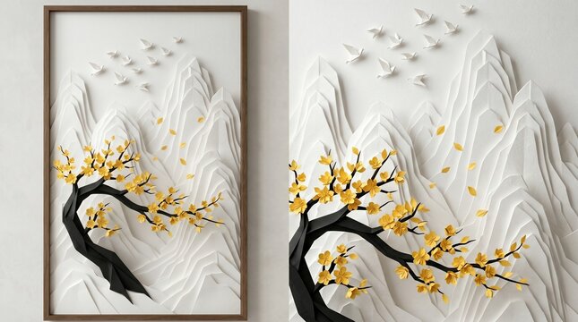 Elegant White Floral Relief Diptych Art
