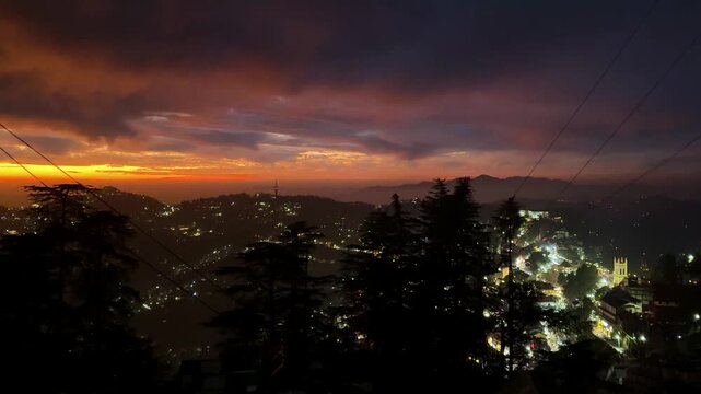 breathtaking twilight panorama of shimla hills illuminated beneath stormy evening clouds