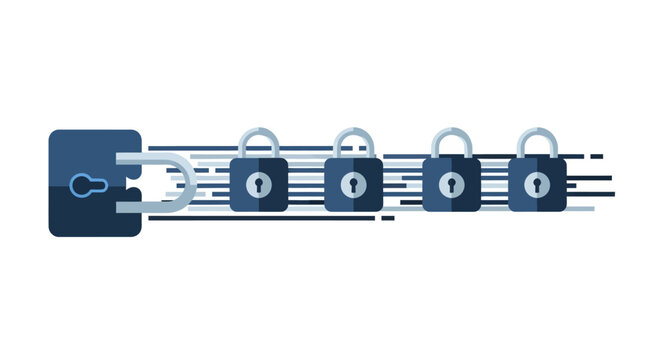 Cybersecurity Data Protection Concept Illustration with Padlocks Unlocking in Sequence. Vector Icon for Encryption, Network Security, and Privacy Technology.