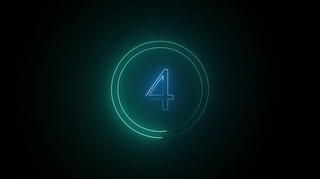 Neon number 4 animation with neon round circle, neon numbers 4k animated...