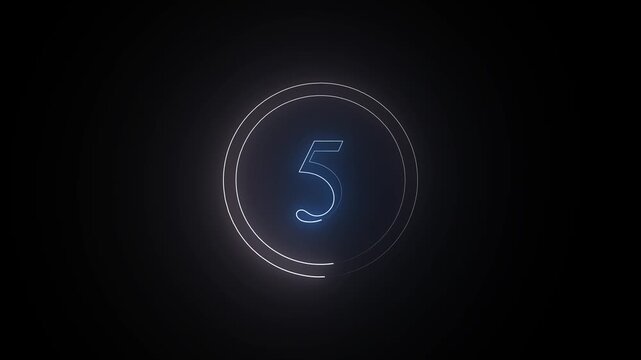 Neon number 5 animation with neon round circle, neon numbers 4k animated...