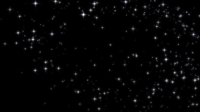 White glitter particles and stars trail animation on black background. Fairy dust glitter use for birthday, celebrations, awards, and magical videos. Seamless loop 4K