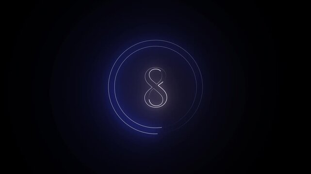 Neon number 8 animation with neon round circle, neon numbers 4k animated...