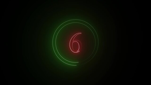 Neon number 6 animation with neon round circle, neon numbers 4k animated...