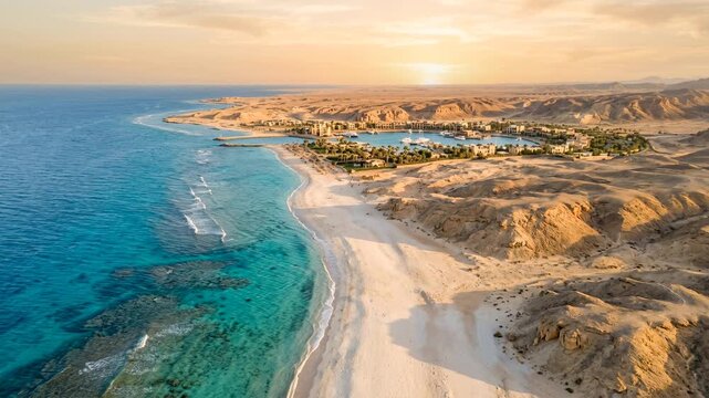 port ghalib marsa alam egypt red sea coastline aerial landscape view video