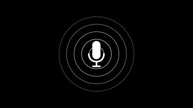 "White audio recording mic button animation with pulsing radio waves"