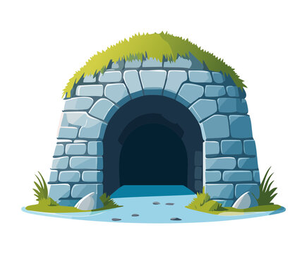 Ancient rock cavern passageway with dark blue glowing atmosphere inside for fantasy strategy platformer game level map design element graphic