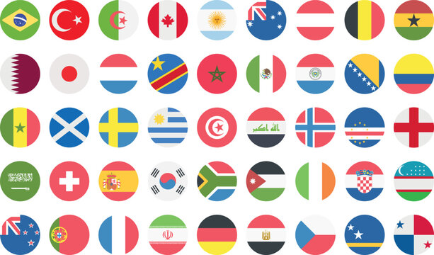 World Flags Circle Icons Mega Collection Vector &ndash; International Country Flag Icons for Language Selector, Country Picker and Website Localization