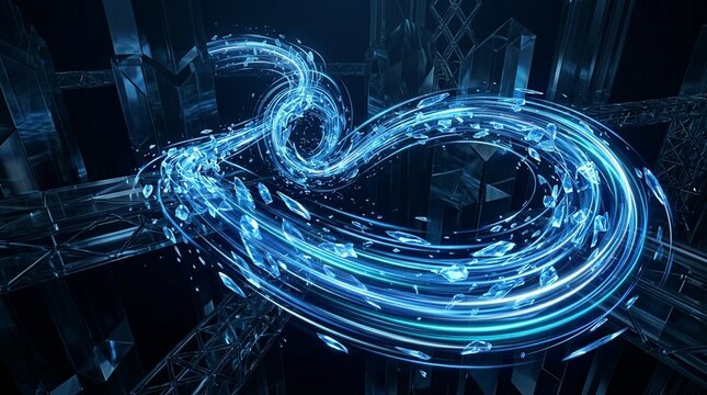 Abstract Deep Blue Crystalline Light Formation Flowing Translucent Energy Shards Loop &ndash; Smooth Glass Like Structures Futuristic Digital Technology Background Stock Video 4K