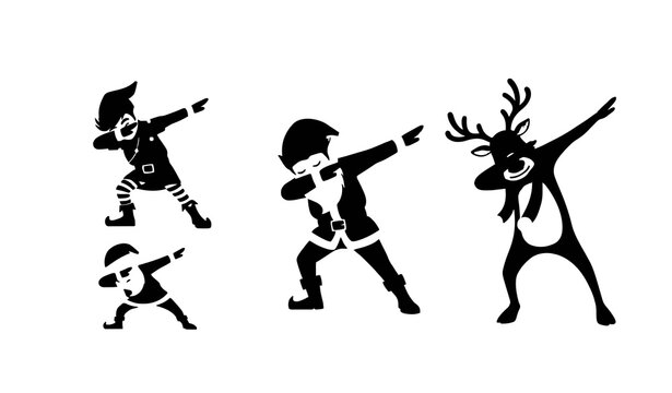 Santa Reindeer and Christmas Elf Hip Hop Dance Cartoon Vector Collection
