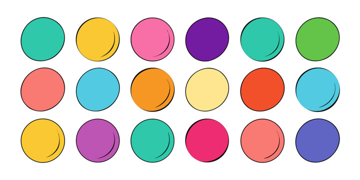 A collection of vibrant hand-drawn outlined circles in various bright colors.