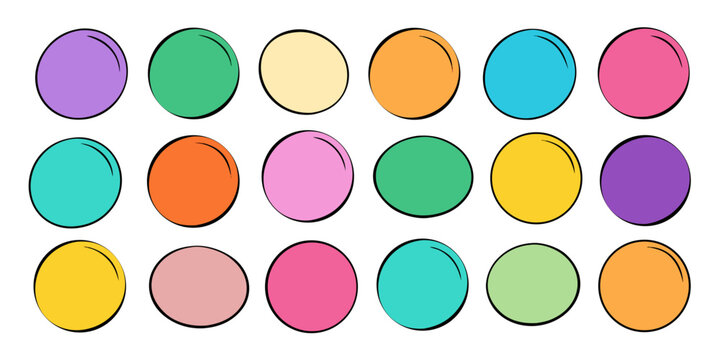 A collection of vibrant hand-drawn outlined circles in various bright colors.