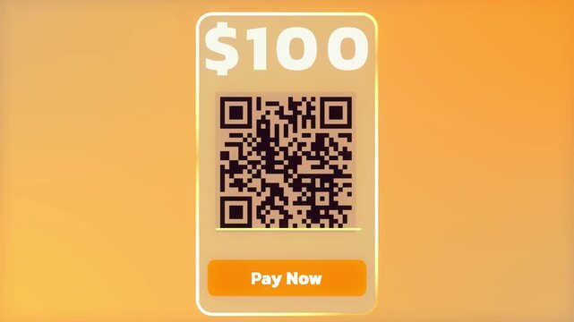 Digital Payment QR Code with $100 Price on Mobile Payment Screen