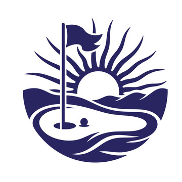 Golf course sunset landscape vector illustration with landscape illustration competition recreation tournament silhouette minimalist creative performance