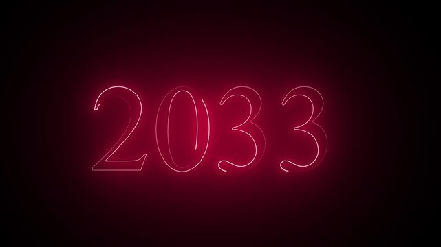 Abstract neon text year 2033 animation, glowing text animation ...