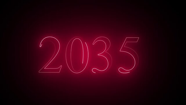 Abstract neon text year 2035 animation, glowing text animation ...