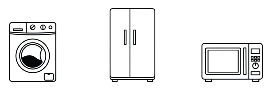 Line drawings of common household appliances