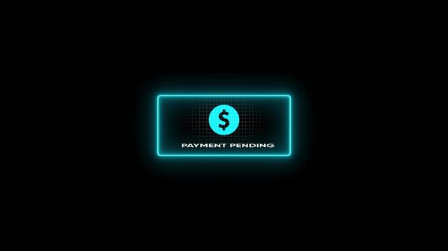 Payment pending notification with glowing neon dollar sign and digital grid interface