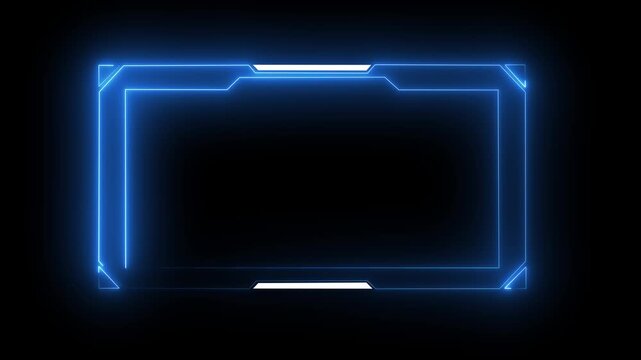 Neon blue hud digital interface frame, futuristic cyberpunk screen overlay, sci-fi technology border