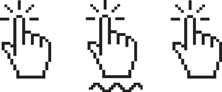 Pixel art cursor icons with hand and finger pointing up