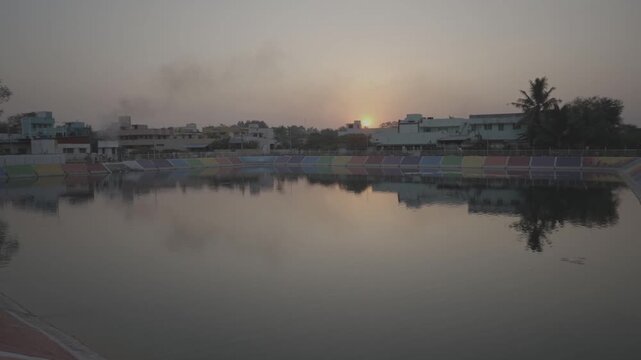 Golden Sunset Reflected in Temple Pond