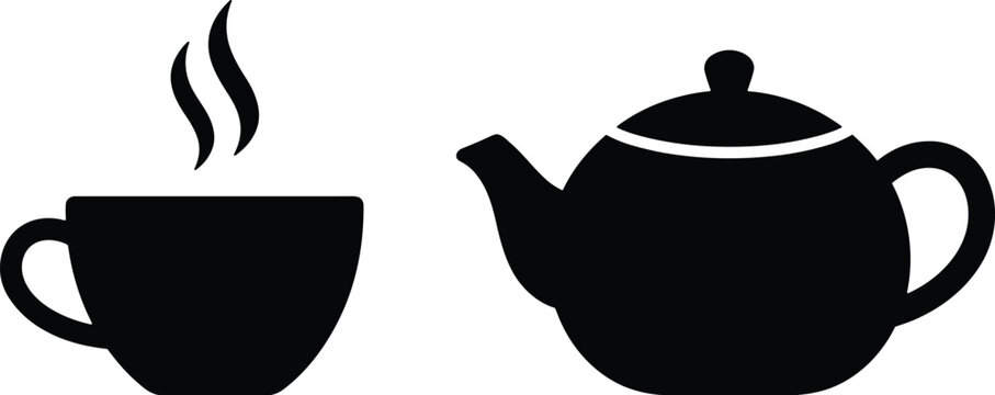 Silhouette of tea cup and teapot for beverage or restaurant design