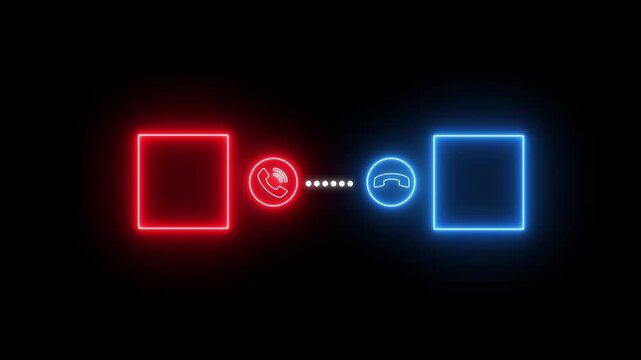 Neon incoming call interface with accept and decline buttons, digital communication concept phone