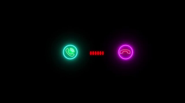 Neon incoming call interface with accept and decline buttons on black background, smartphone mobile